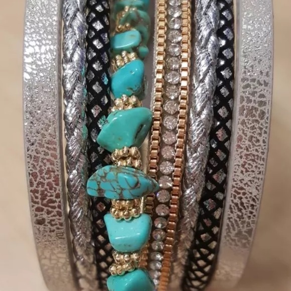 Western Bracelet Silver Cuff Cowgirl Stone Jewelry Turquoise Leather Boho NEW - Picture 4 of 5